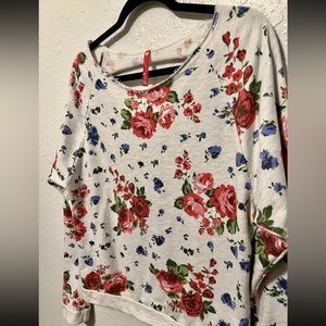 Love Me Floral Sweat Shirt Sweater Open Back Athleisure Roses Active Jrs Sz L